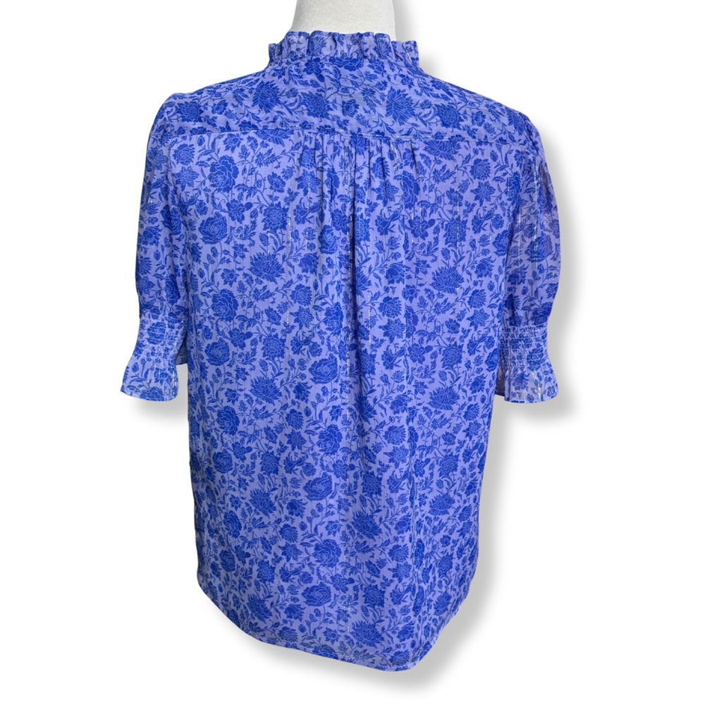 💙 J.Crew Puff-Sleeve Crinkle Chiffon Top – Rose Vines | Size S - Picture 4 of 8